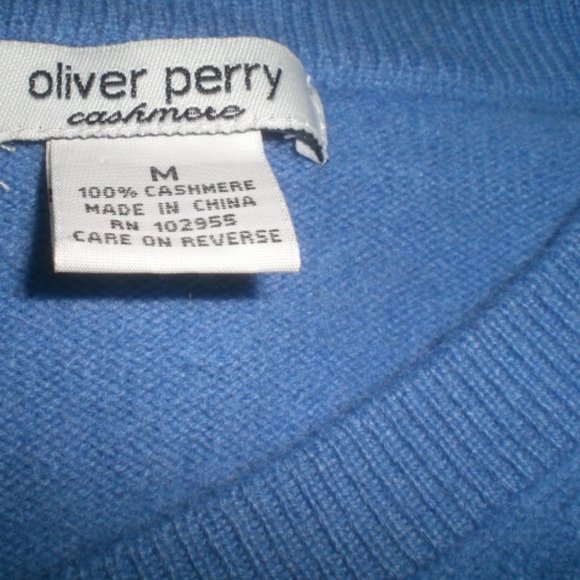OLIVER PERRY blue v neck CASHMERE SWEATER M - Picture 5 of 5